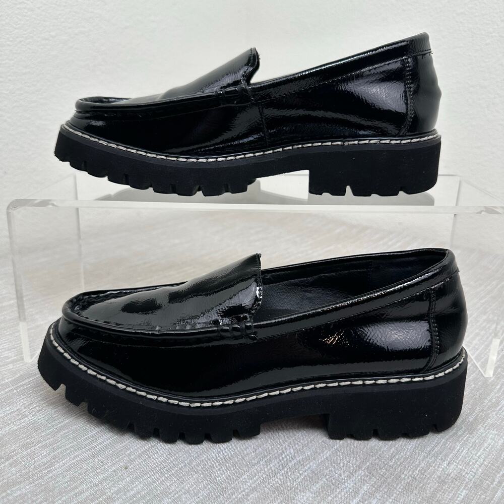 Donald Pliner Women Black Patent Lug Sole Loafers Slip On Size 6 - Picture 11 of 12